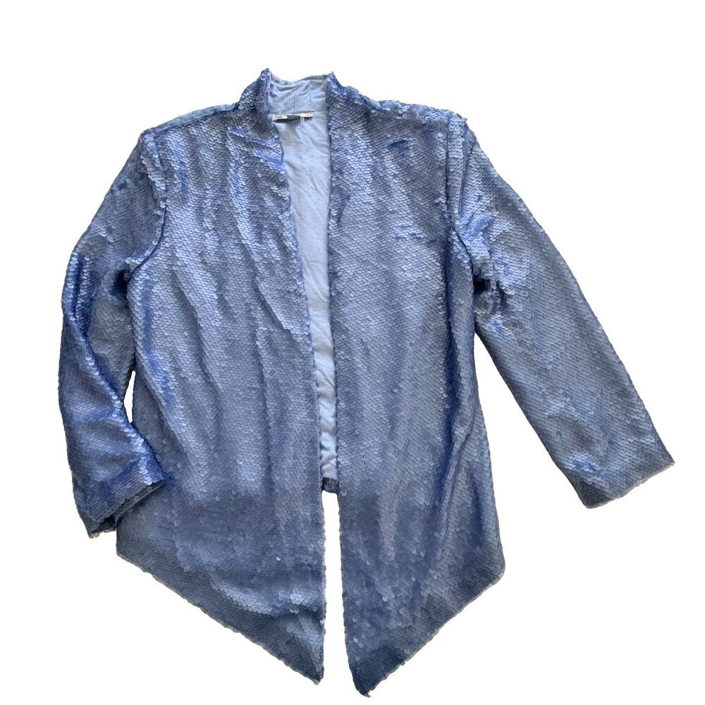 Alberto Makali Womens Blue Sequin Drape Blazer Sz S